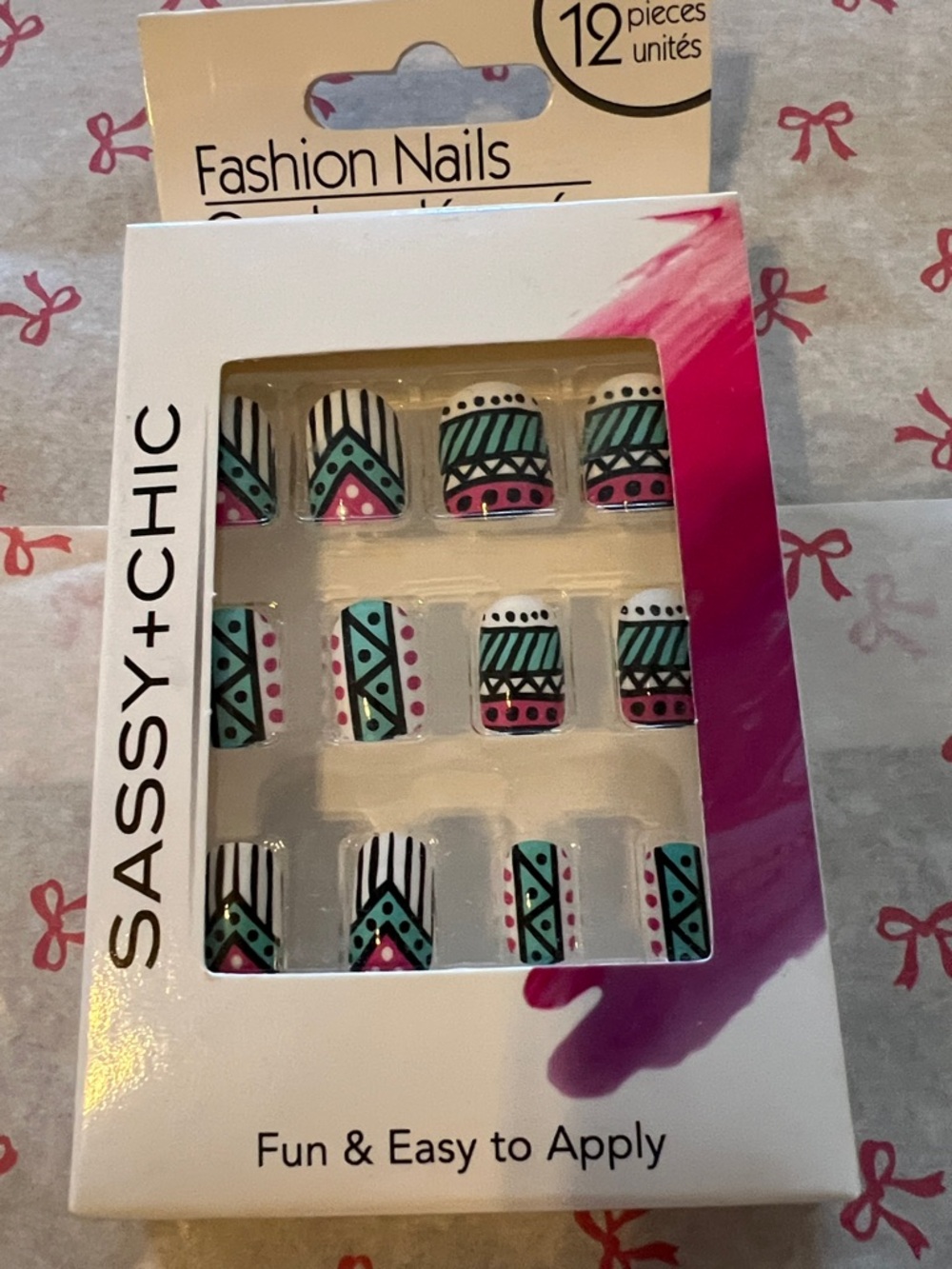 Sassy + Chic Tribal Print Press-On Nails - Teal & Pink